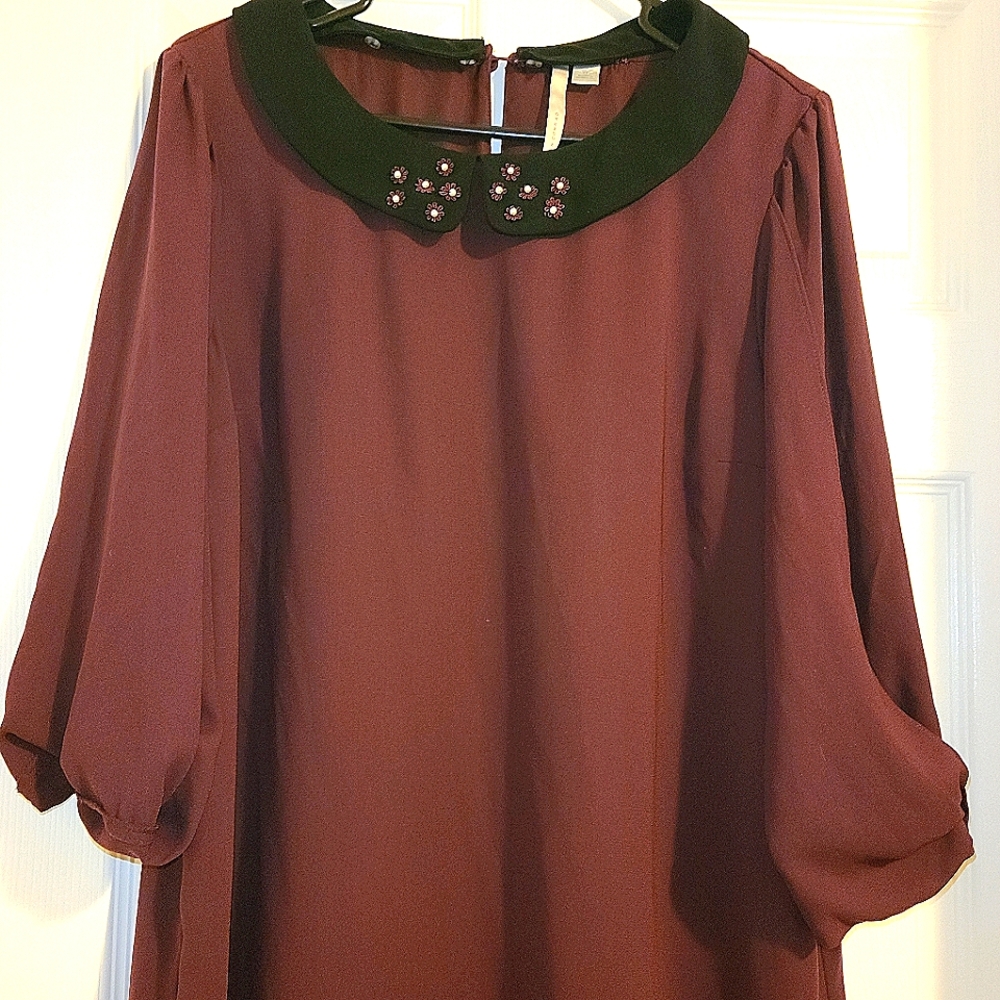 Lauren Conrad Maroon Beaded Collar Dress